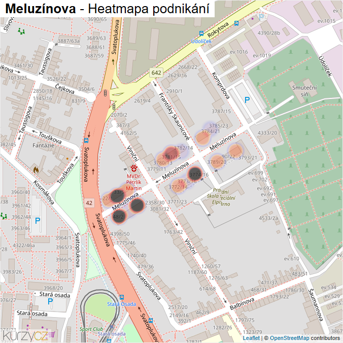 Mapa Meluzínova - Firmy v ulici.