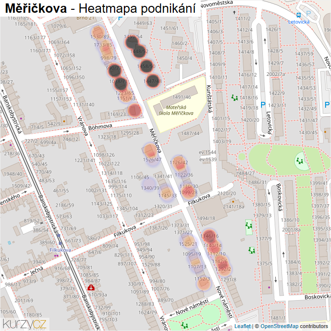 Mapa Měřičkova - Firmy v ulici.