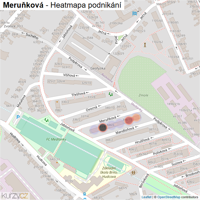 Mapa Meruňková - Firmy v ulici.