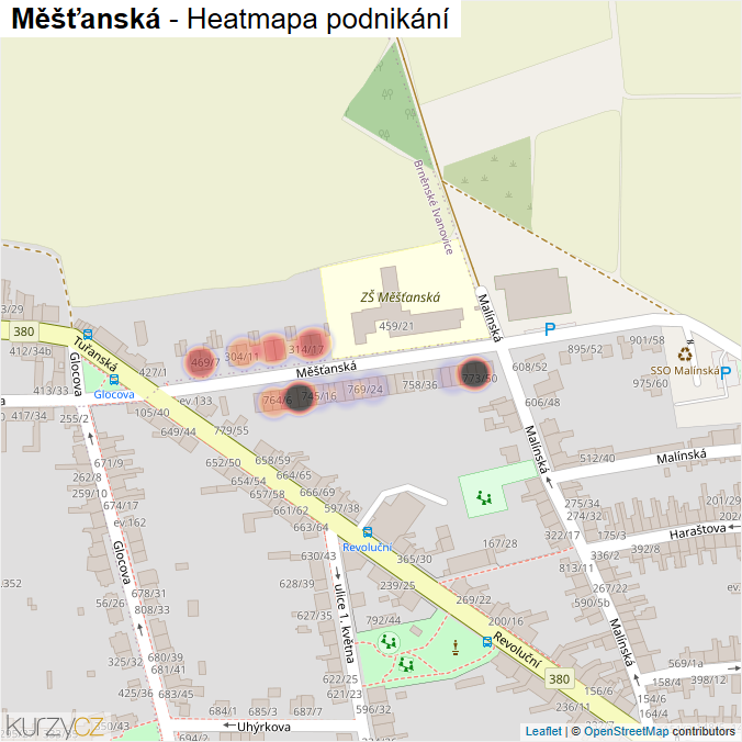Mapa Měšťanská - Firmy v ulici.
