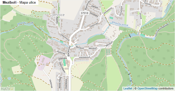 Meziboří - mapa ulice
