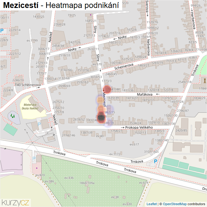 Mapa Mezicestí - Firmy v ulici.