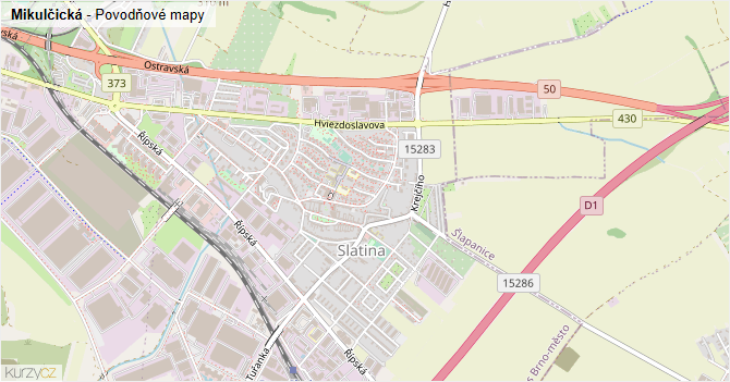 Mikulčická - záplavové mapy stoleté vody