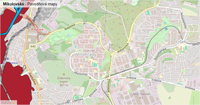 Mikulovská - záplavové mapy stoleté vody