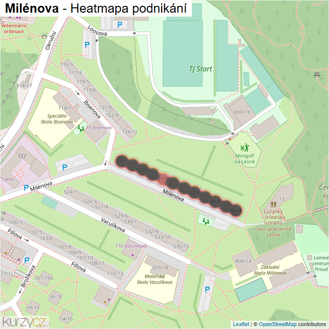 Mapa Milénova - Firmy v ulici.