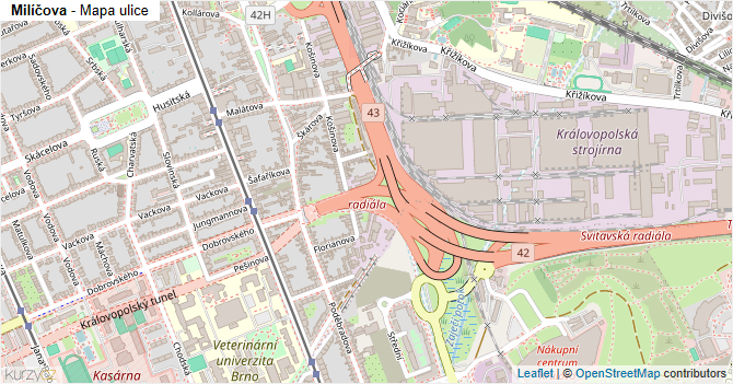 Milíčova - mapa ulice