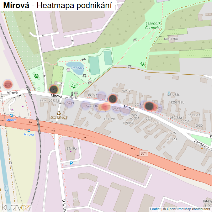 Mapa Mírová - Firmy v ulici.