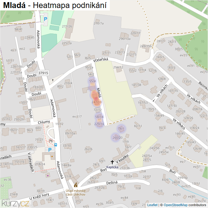 Mapa Mladá - Firmy v ulici.