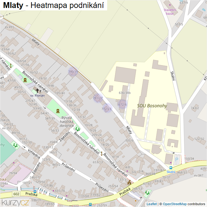 Mapa Mlaty - Firmy v ulici.