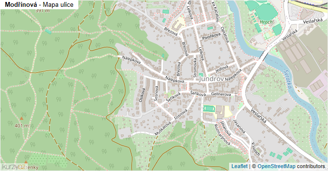Modřínová - mapa ulice