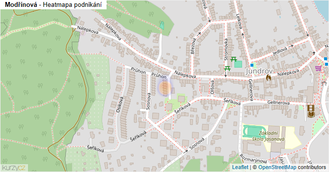 Modřínová - mapa podnikání
