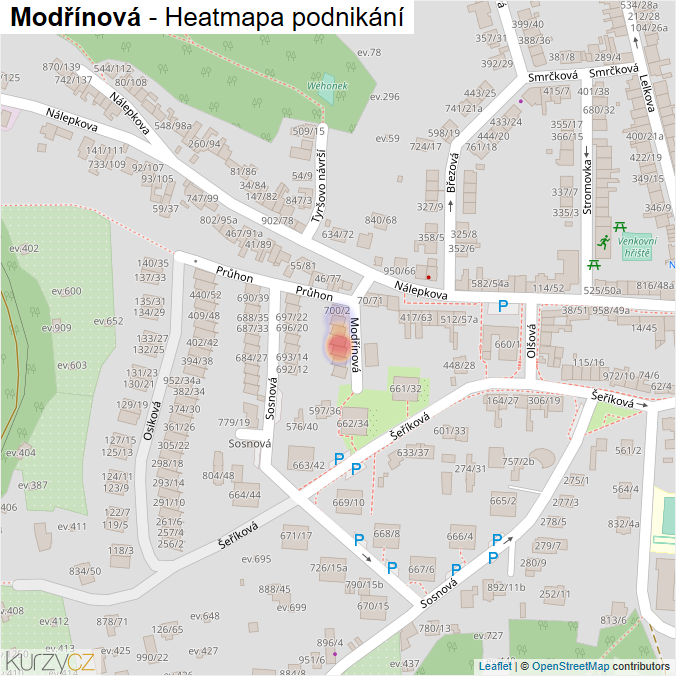 Mapa Modřínová - Firmy v ulici.
