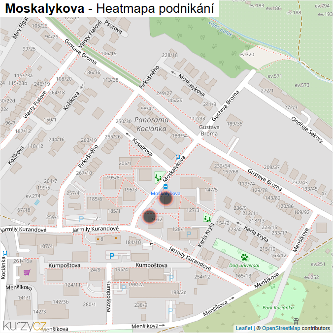 Mapa Moskalykova - Firmy v ulici.