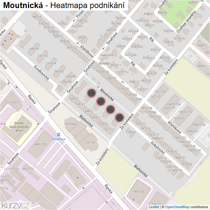 Mapa Moutnická - Firmy v ulici.