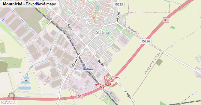 Moutnická - záplavové mapy stoleté vody