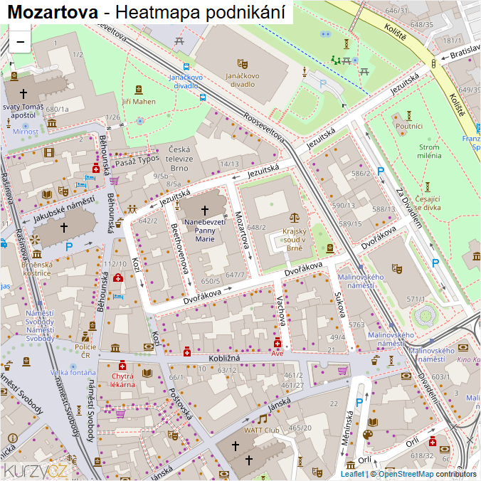 Mapa Mozartova - Firmy v ulici.