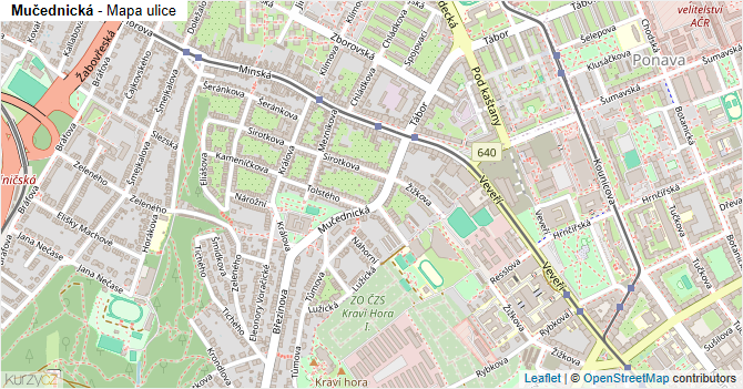Mučednická - mapa ulice