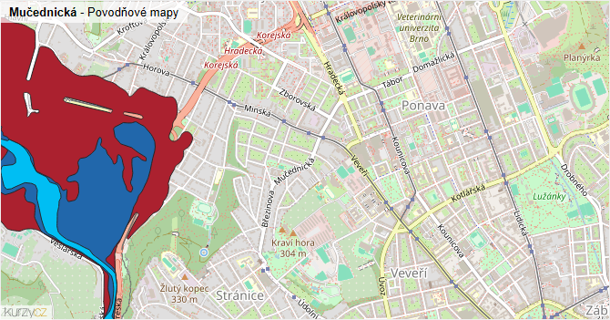 Mučednická - záplavové mapy stoleté vody