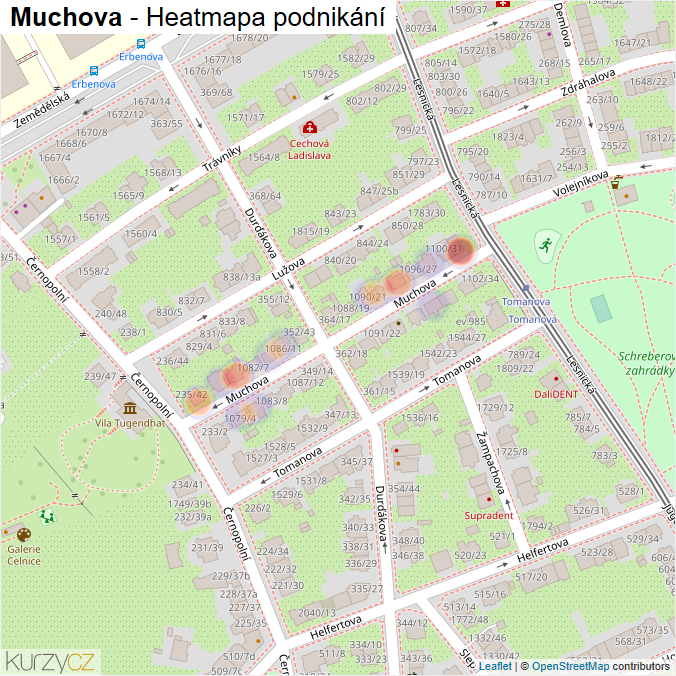 Mapa Muchova - Firmy v ulici.