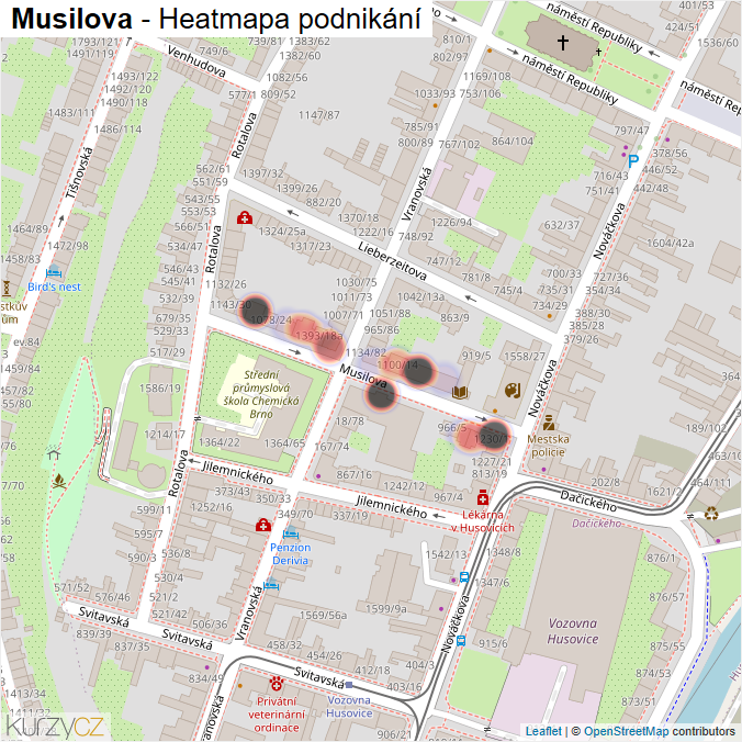 Mapa Musilova - Firmy v ulici.