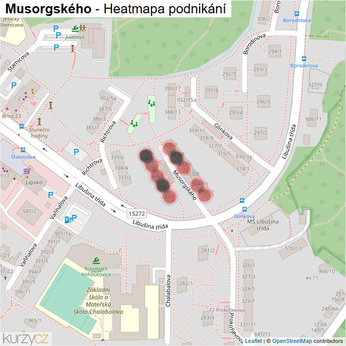 Mapa Musorgského - Firmy v ulici.