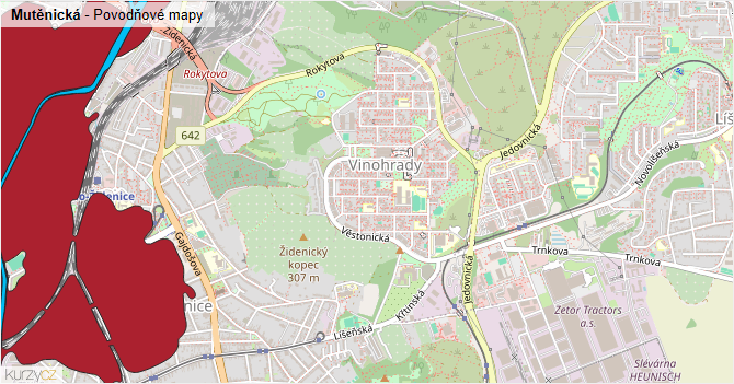Mutěnická - záplavové mapy stoleté vody