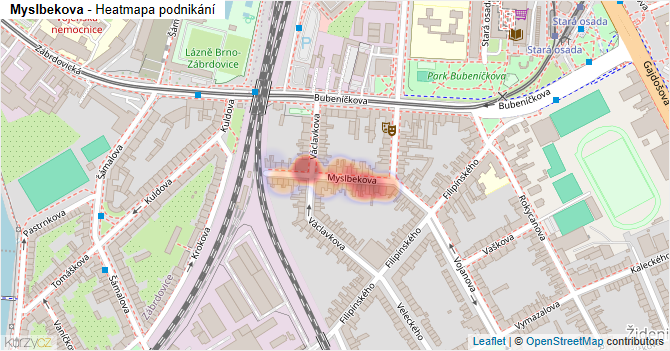 Myslbekova - mapa podnikání