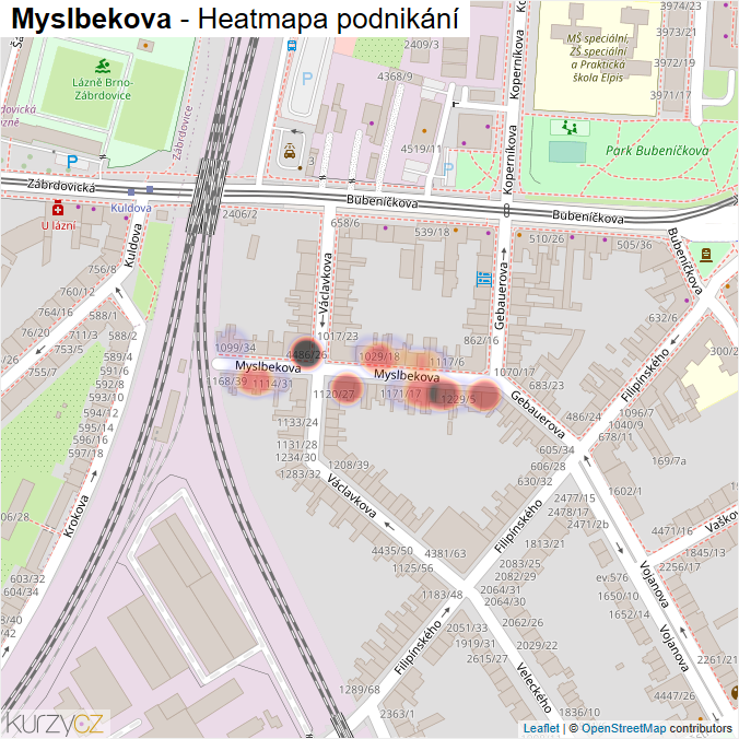 Mapa Myslbekova - Firmy v ulici.