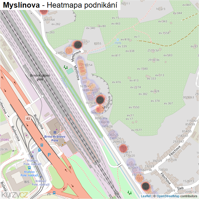 Mapa Myslínova - Firmy v ulici.