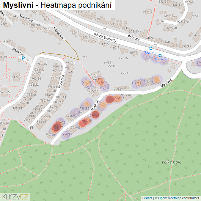 Mapa Myslivní - Firmy v ulici.