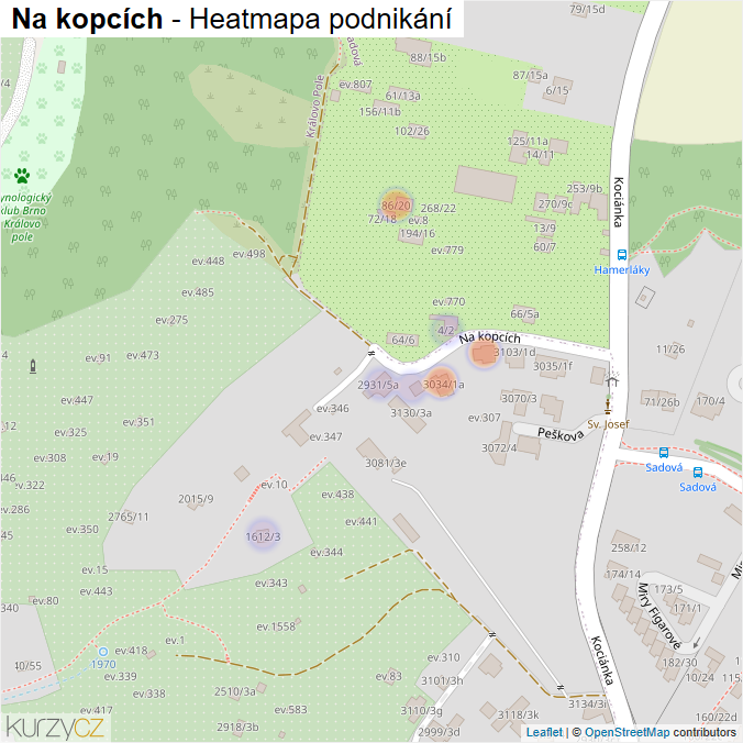 Mapa Na kopcích - Firmy v ulici.