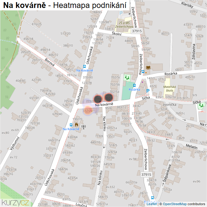 Mapa Na kovárně - Firmy v ulici.
