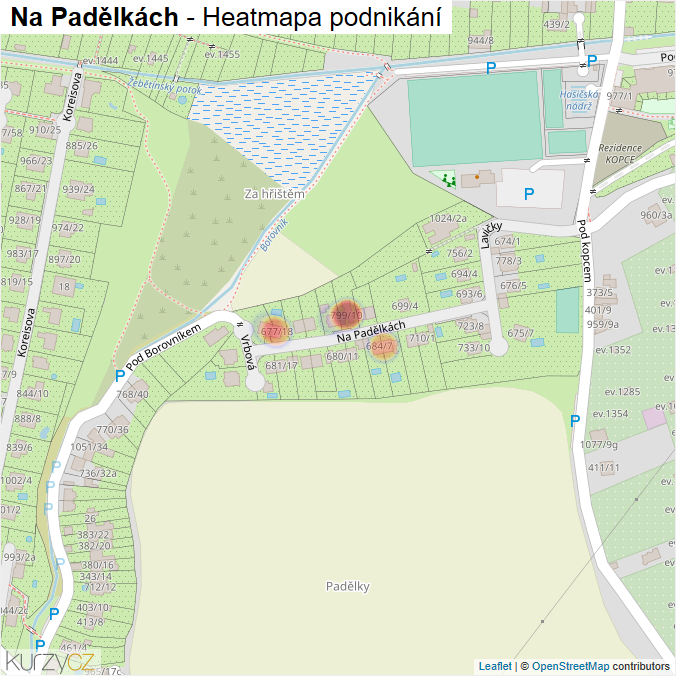 Mapa Na Padělkách - Firmy v ulici.
