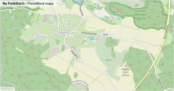Na Padělkách - záplavové mapy stoleté vody