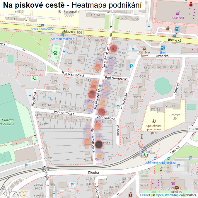 Mapa Na pískové cestě - Firmy v ulici.