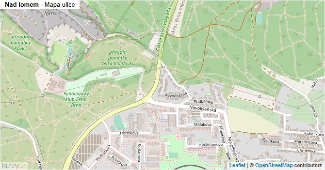 Nad lomem - mapa ulice