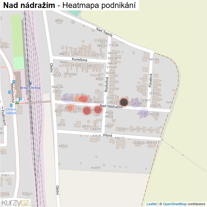 Mapa Nad nádražím - Firmy v ulici.