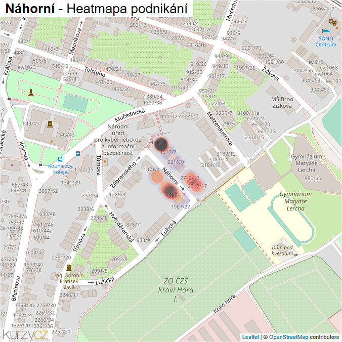Mapa Náhorní - Firmy v ulici.