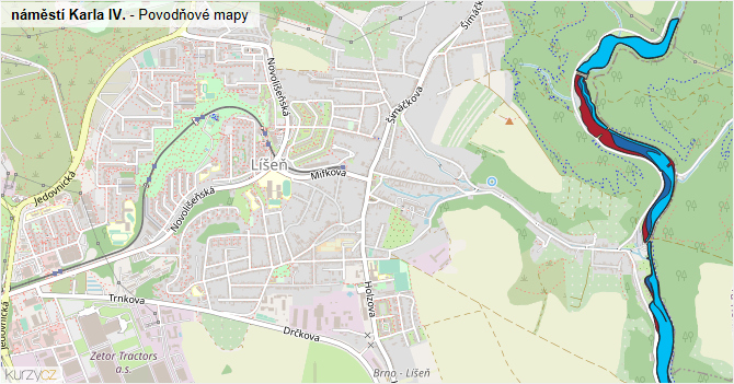 náměstí Karla IV. - záplavové mapy stoleté vody