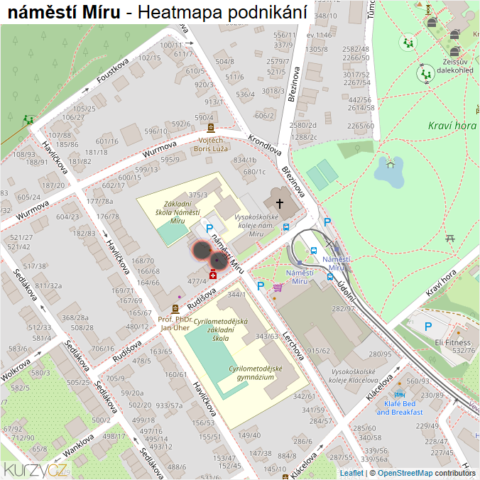 Mapa náměstí Míru - Firmy v ulici.