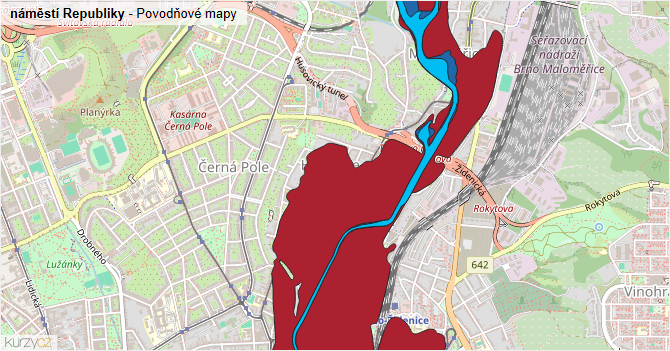 náměstí Republiky - záplavové mapy stoleté vody