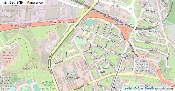 náměstí SNP - mapa ulice