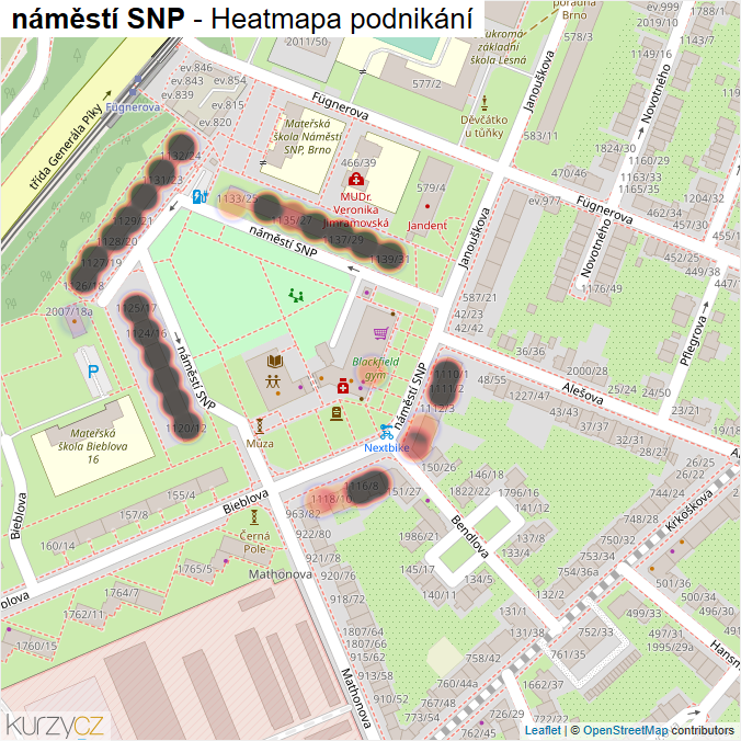 Mapa náměstí SNP - Firmy v ulici.