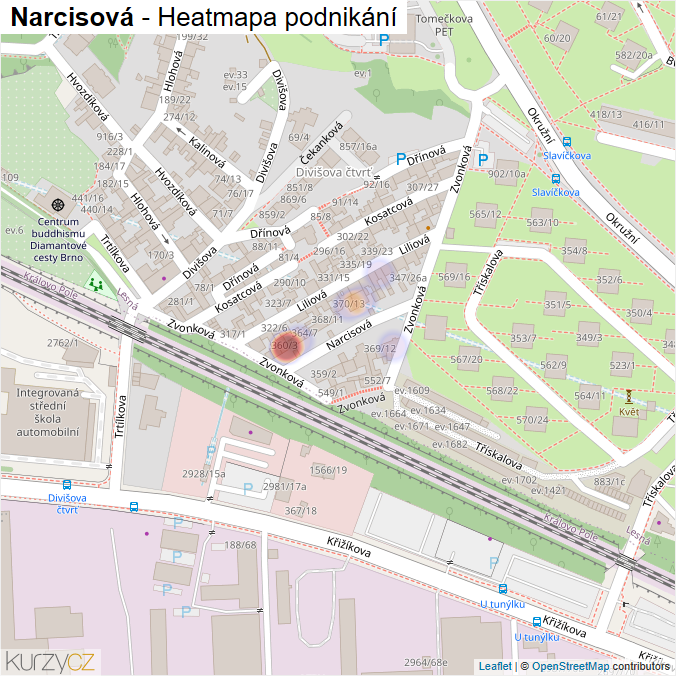 Mapa Narcisová - Firmy v ulici.
