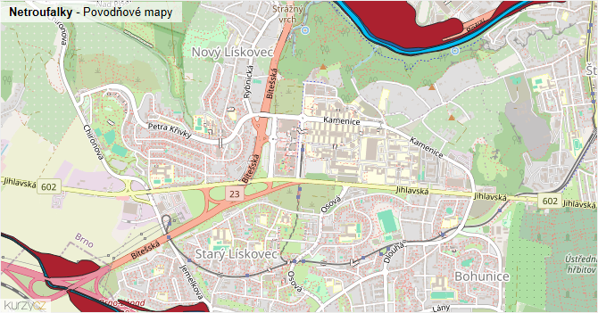 Netroufalky - záplavové mapy stoleté vody