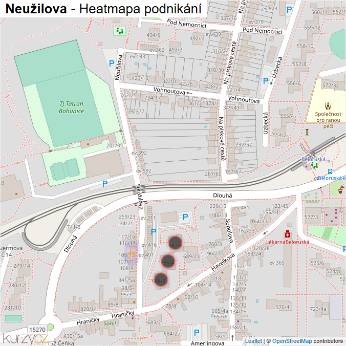 Mapa Neužilova - Firmy v ulici.