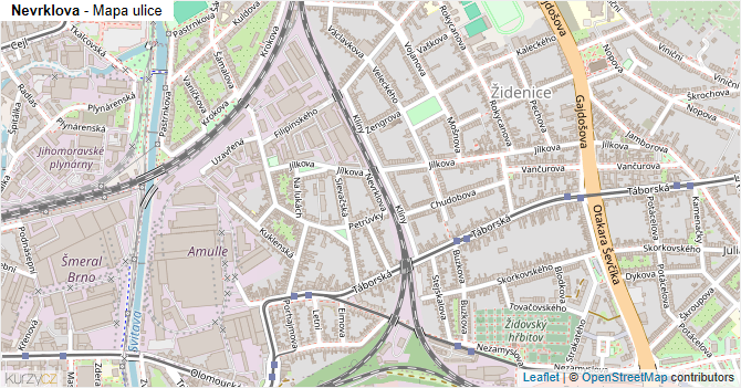 Nevrklova - mapa ulice