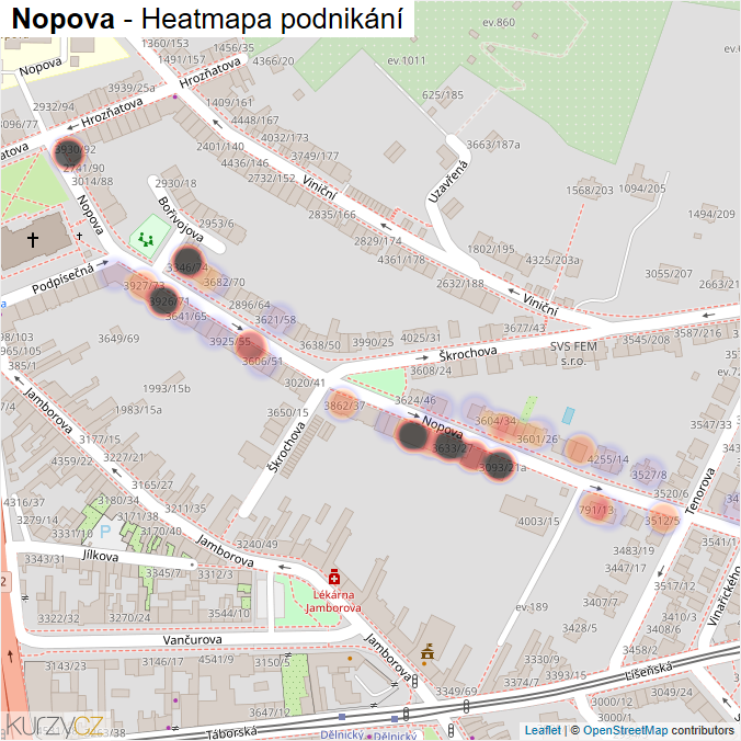 Mapa Nopova - Firmy v ulici.