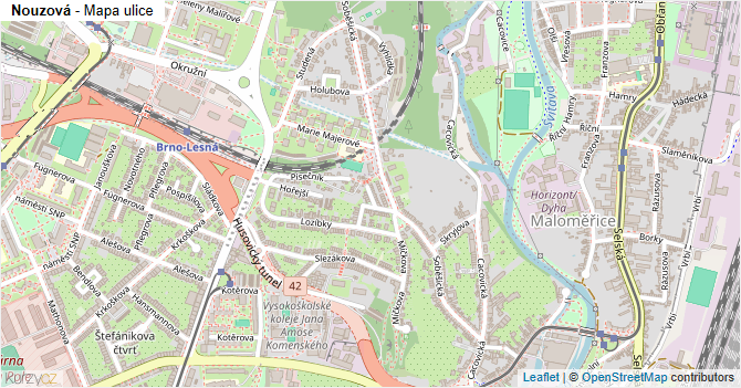 Nouzová - mapa ulice