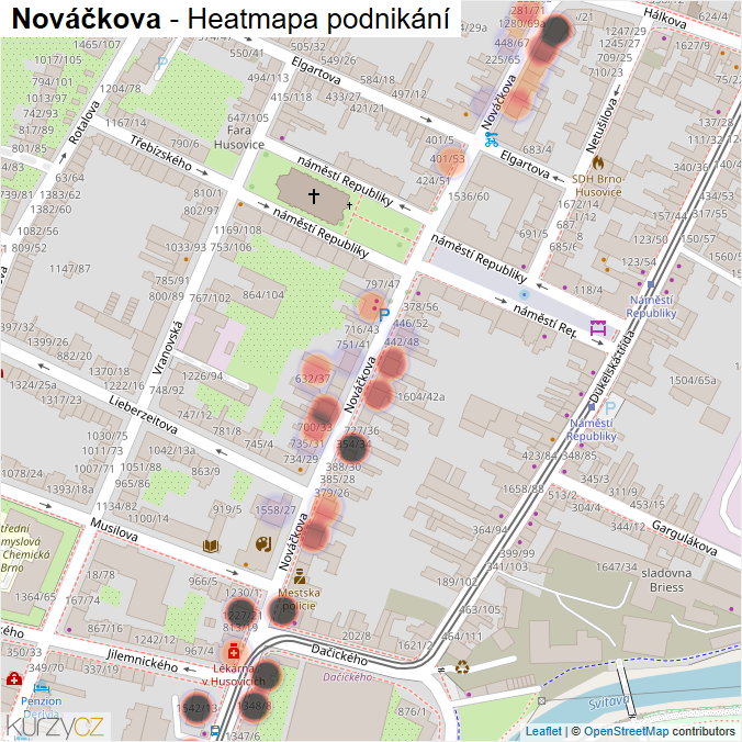 Mapa Nováčkova - Firmy v ulici.
